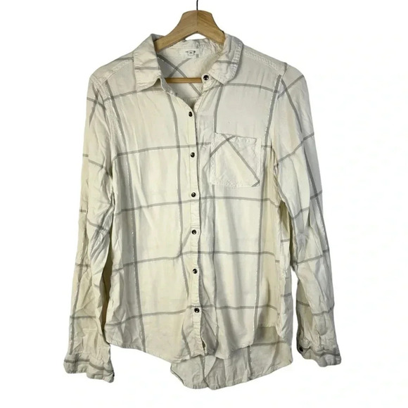 Maurices Ivory White Gray Square Plaid Long Sleeve Button Down M - Picture 1 of 3